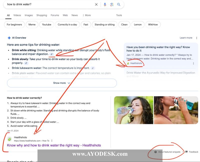 Top performing website for the search request: How to drink water?