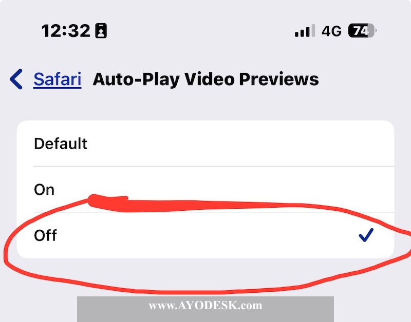 Disable Auto Play Media for Safari option in Safari settings
