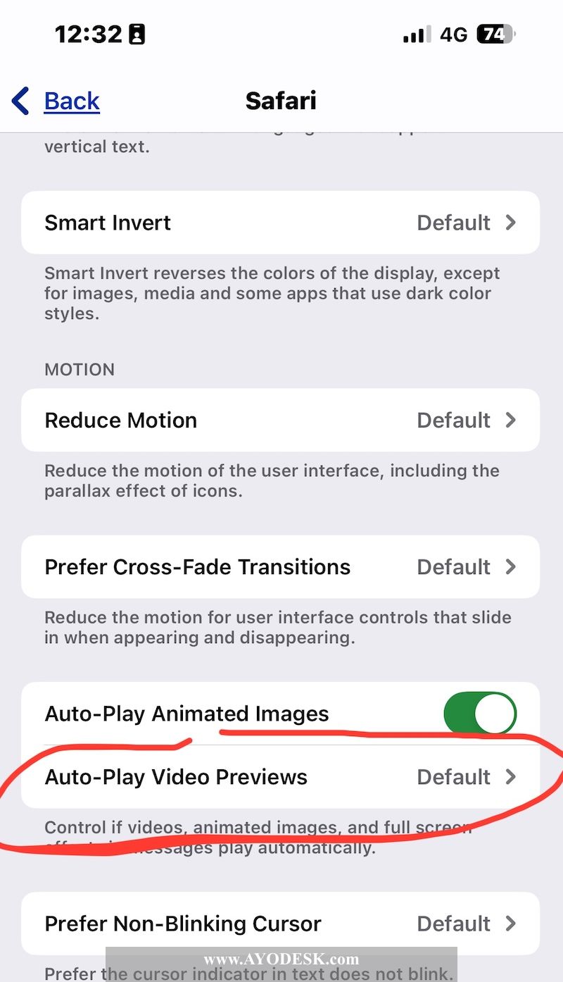 Select Auto Play Video Previews option in Safari settings