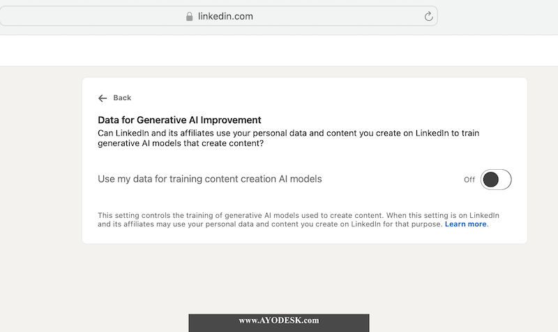 Screenshot of LinkedIn AI training opt-out page